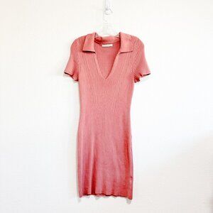 🦋 ABERCROMBIE & FITCH Elevated Knit Polo Ribbed Dress Small Tall Bodycon Golf